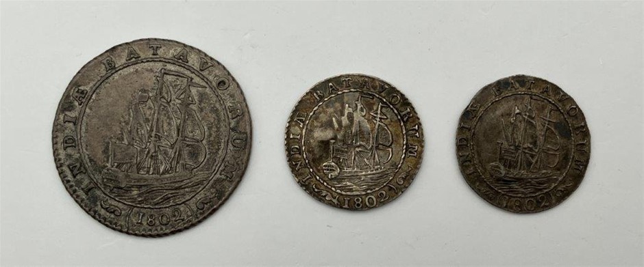 3 x Netherlands East Indies, Batavian Republic coins, C. 1802