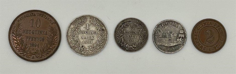 5 x Asstd AU Cape Raol and German New Guinea coins