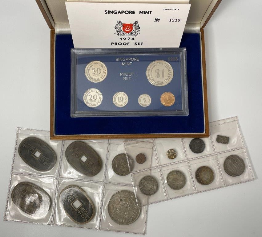 Approx. 14 x Asstd World Coins & 1 x Singapore Mint Proof Set