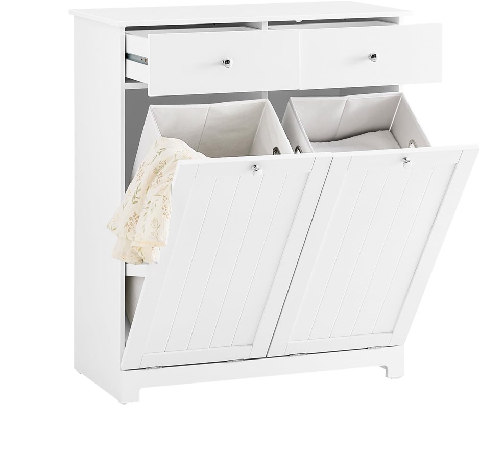 SOBUY Laundry Hamper Cabinet with 2 Drawers 2 Doors with 2 Removable Basket