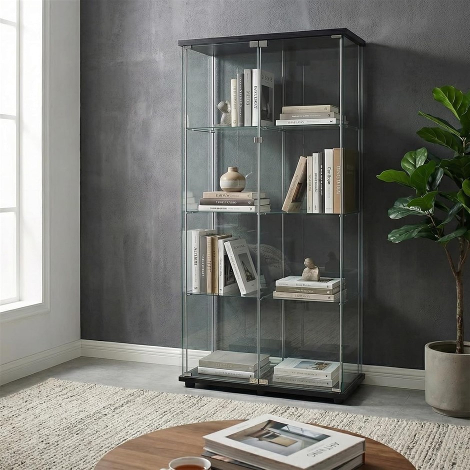 STACKED Display Cabinet 2 Glass Door, 4-Tier, Extra Large, Floor Standing C