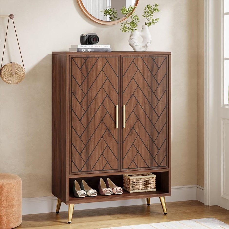 TRIBESIGNS Entryway Shoe Cabinet with Doors, 6-Tier 24 Pairs Wooden Shoe St