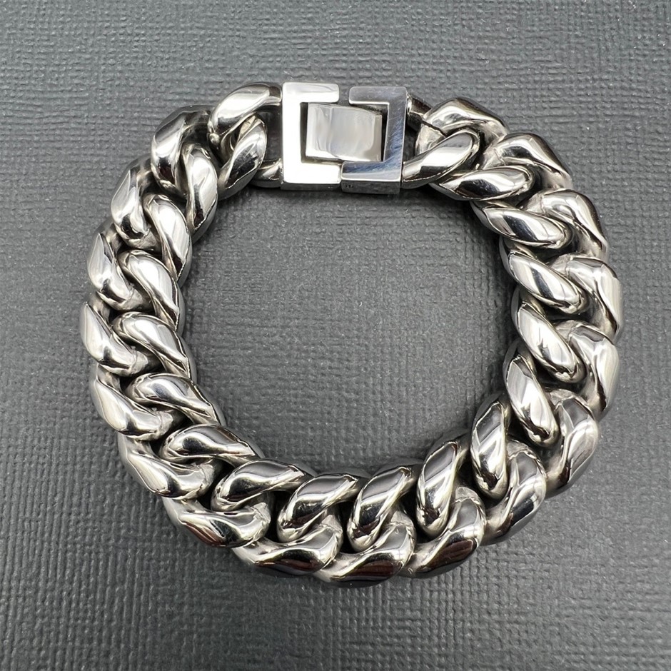 Silver-Filled Cuban Chain Bracelet, 14MM Wide - 17.8cm