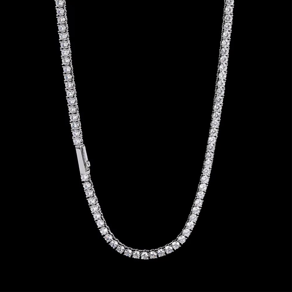 Silver-Filled 4MM Tennis Necklace with Simulated Diamonds - 60.9cm