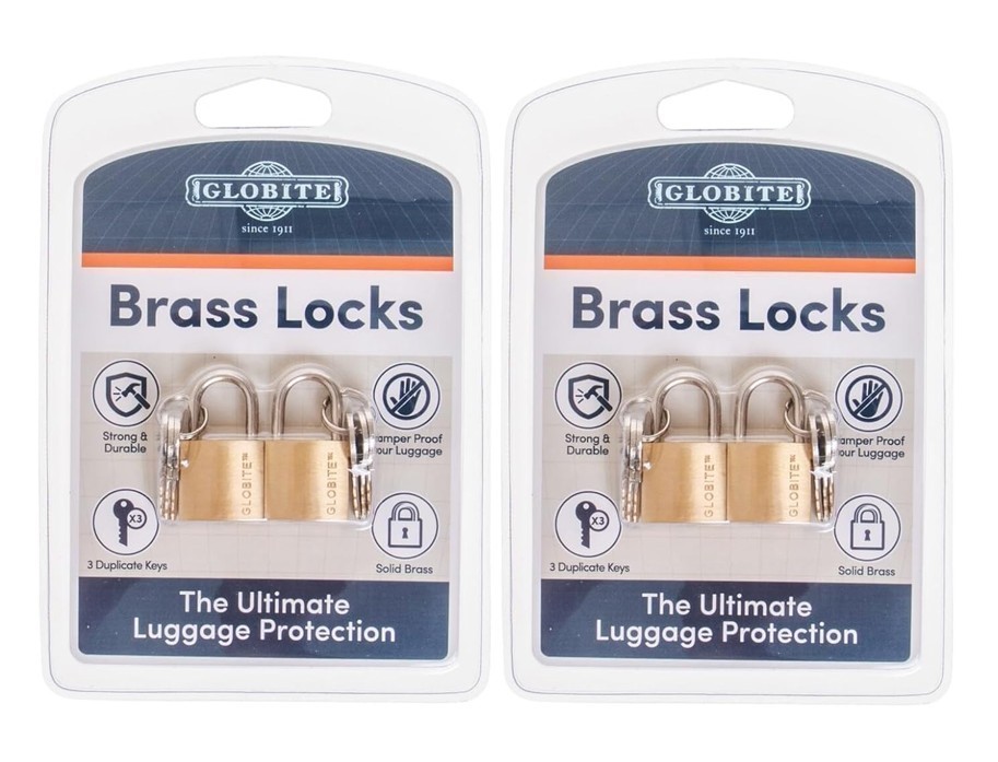 2 x Globite Single Brass Lock 2pk, Brass