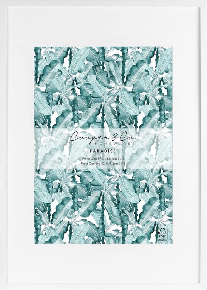 COOPER & CO. White Premium Paradise Wooden Photo Frame, 59.4x84.1cm Matt to