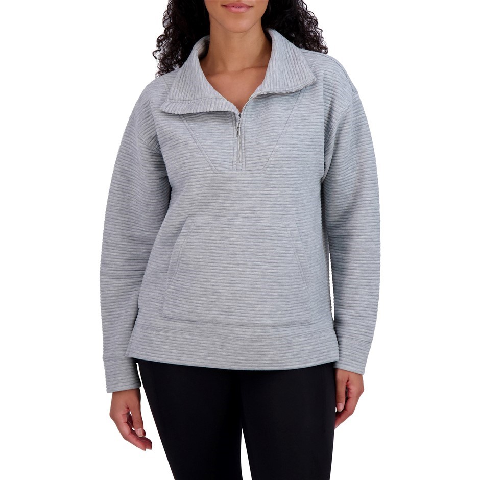 SIGNATURE Women's Ottoman Half Zip, Size M, Grey.