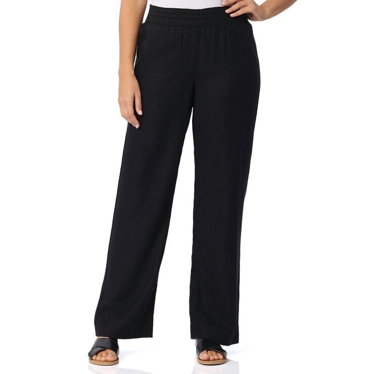 BRIGGS Women's Wide Linen Pant, Size XL, 55% Flax, Black.
