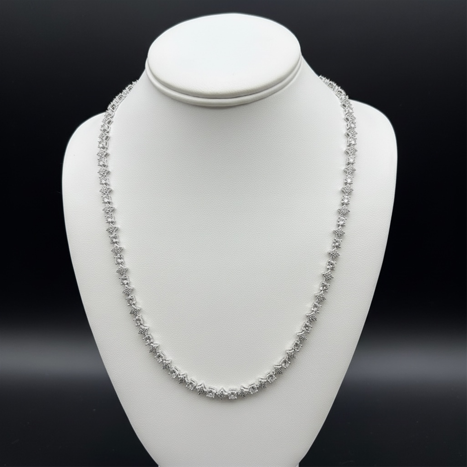 Silver-Filled 6mm Tennis Star Necklace with Simulated Diamonds - 60.9cm
