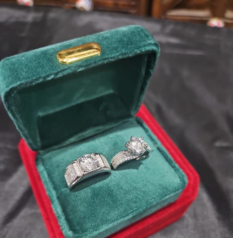 2pcsx2.0ct GRA Moissanite white Cut-925 Sterling Silver Ring -Adjustable