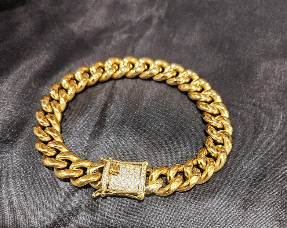Italy 18K Triple Yellow Cuban Bracelet (18KGold Plated/Italy)-20cm-12mm