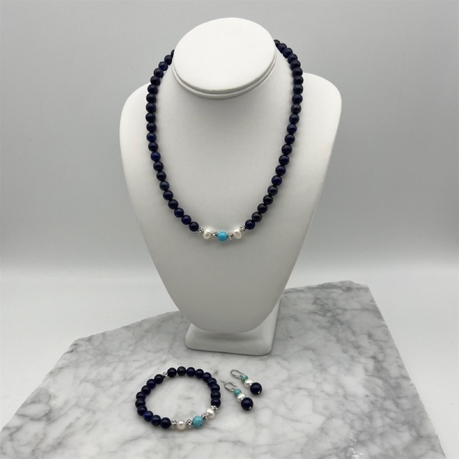 Lapis Lazuli, Turquoise, Pearls Jewellery Set
