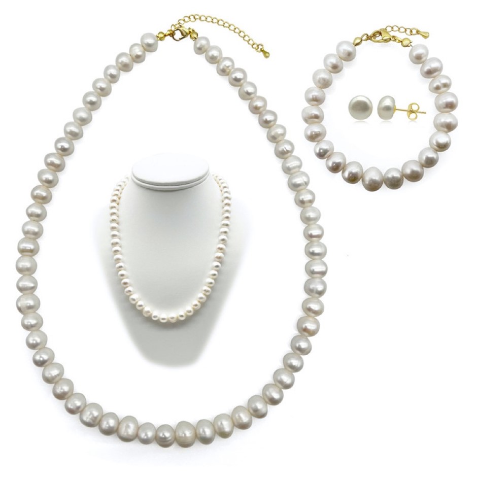 8-9mm Potato Shape Pearl Real 18k Gold Plated Jewellery Set