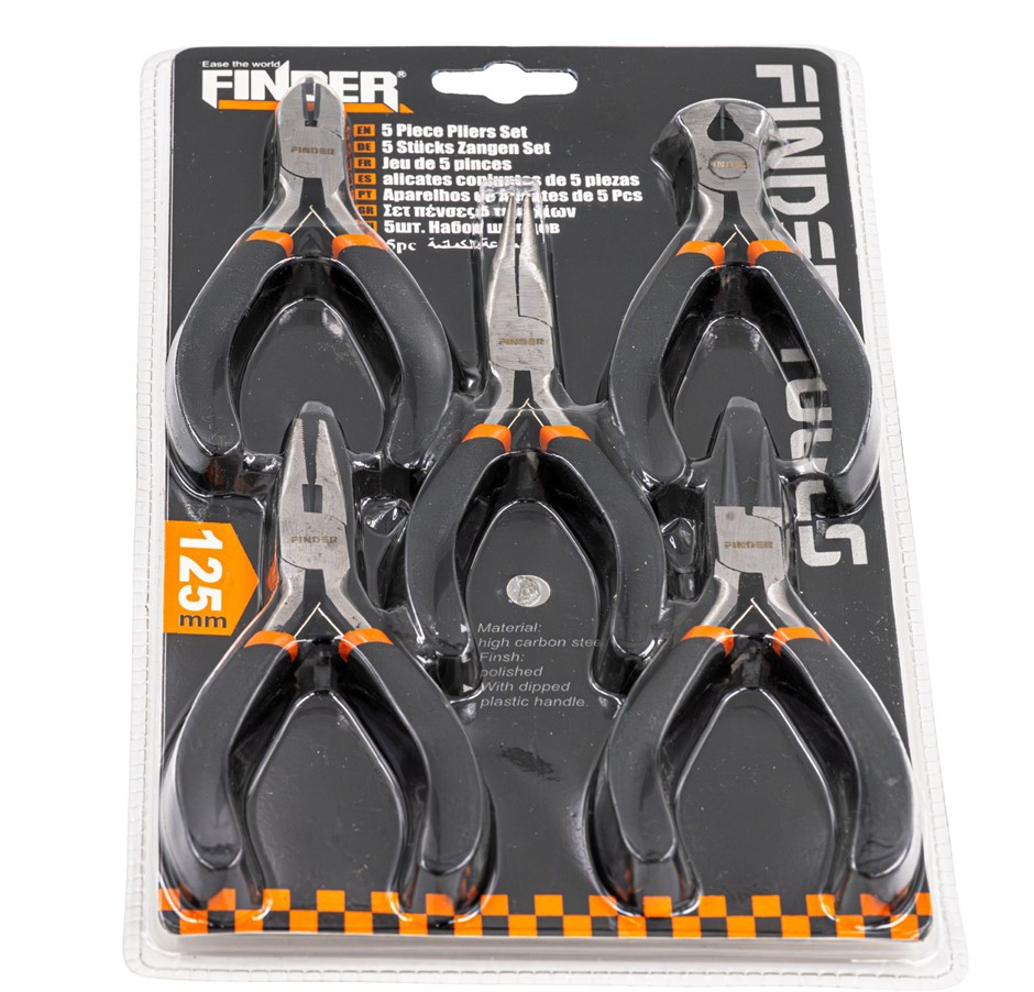 FINDER 5pcs 125mm Mini Pliers Set, Includes: Flat, Round, Long, Cutter & Ni
