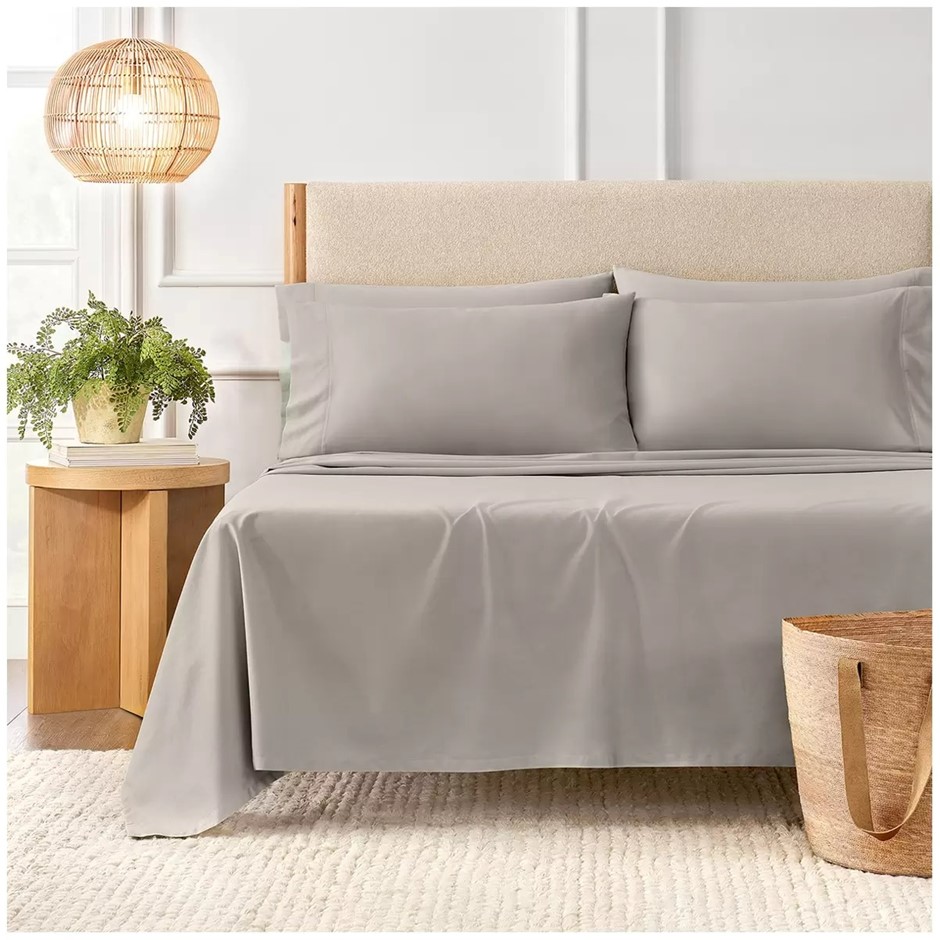 PURELY ORGANIC 4pc 300TC Cotton Sheet Set, King, Grey Bone. NB: Not in orig