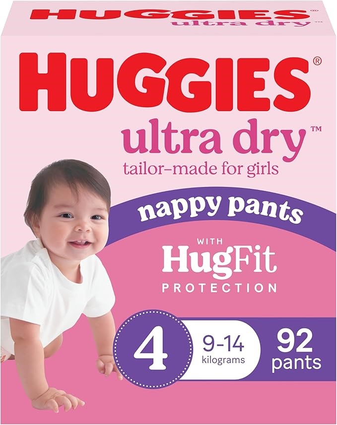Huggies Ultra Dry Nappy Pants Girls Size 4 (9-14kg) 92 Count - Packaging Ma