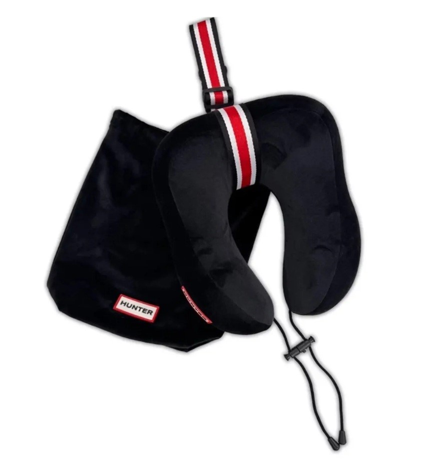 HUNTER Travel Pillow, Black. Not in original packaging & bag is missing.