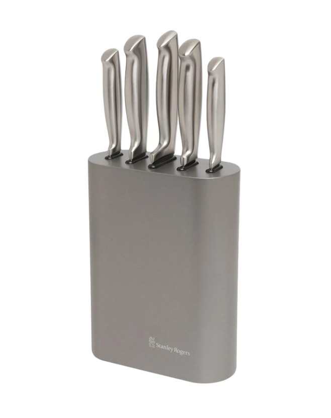 STANLEY ROGERS 5-Piece Oval Knife Block Set, Silver. N.B: Minor use & not i