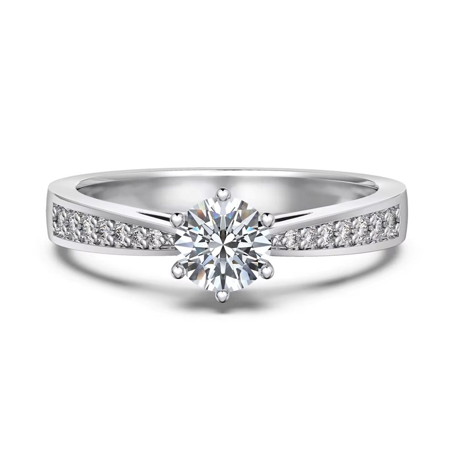 0.5ct Round Cut GRA Certified Moissanite 925 Sterling Silver Ring - Size 7