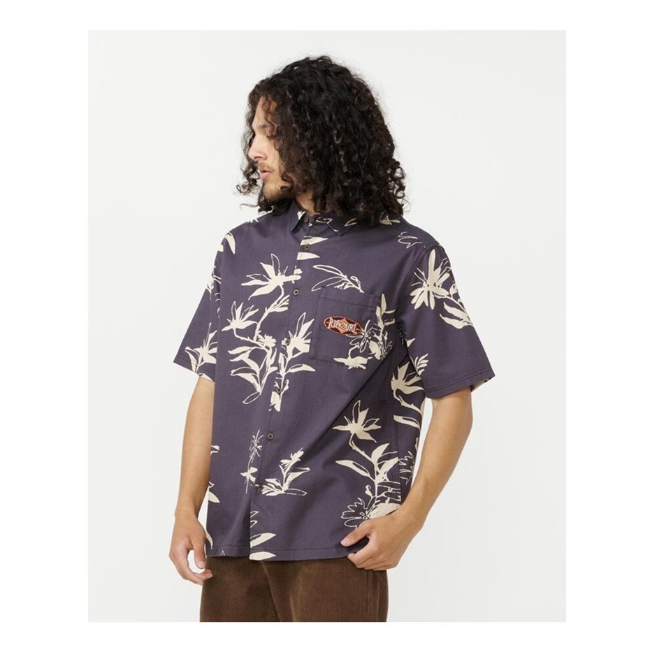 RIP CURL Men's Heritage Diamond Short Sleeve Shirt, Size M, Black. RRP: $90