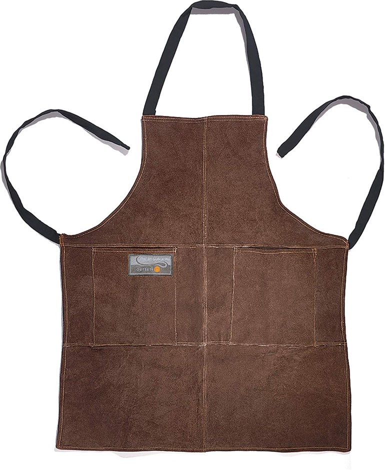 OUTSET Grill and Kitchen Apron, Brown Leather, 27" x 30". Buyers Note - Di