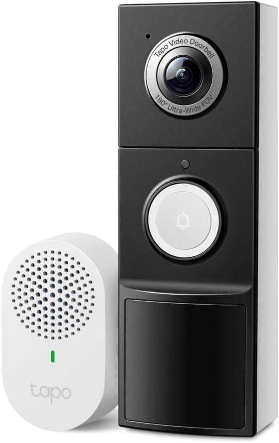 Tapo TP-Link Video Doorbell, Home Security System, Battery or Wired,5MP,180