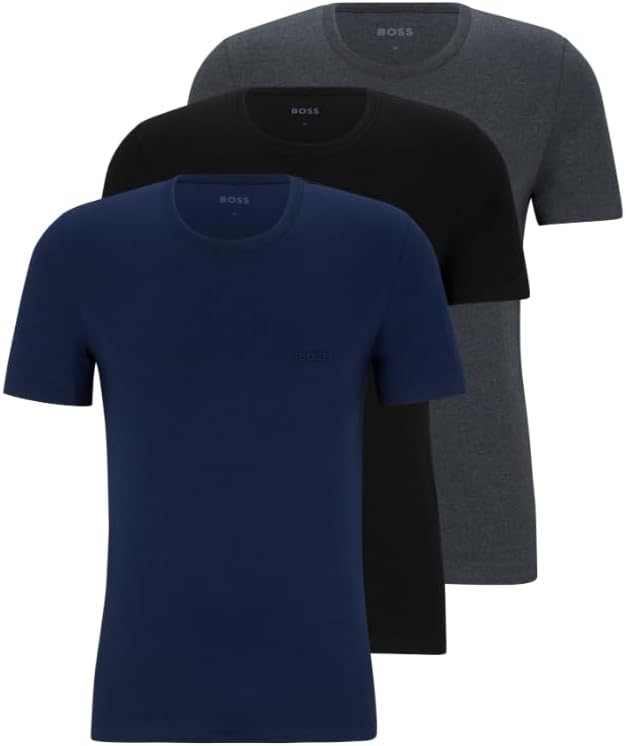 3-Pack BOSS Men's Crew Tees, Size L, 100% Cotton, Blue Navy/Dark Grey/Soil