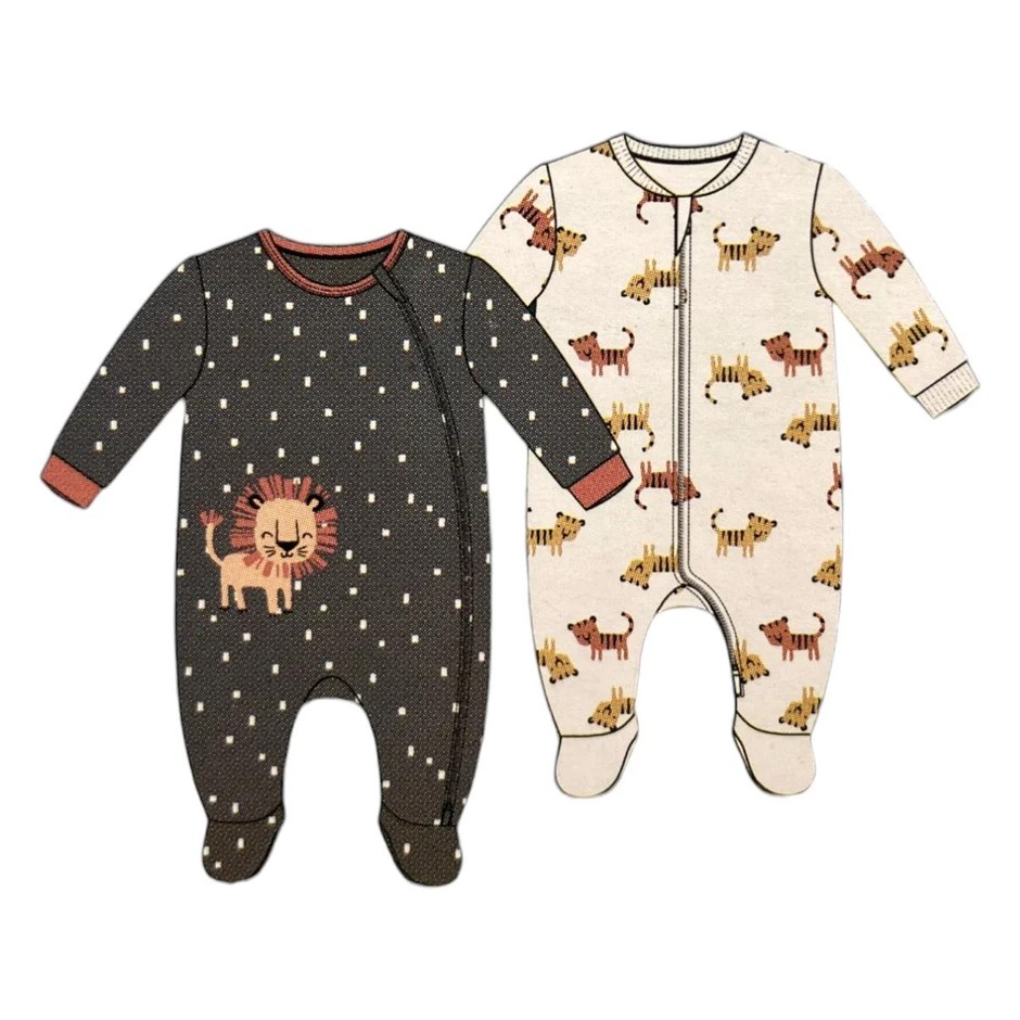 2-Pack PEKKLE Baby's Fleece Sleeper Set, Size 18M, Tigers (DarkGrey/Cream).