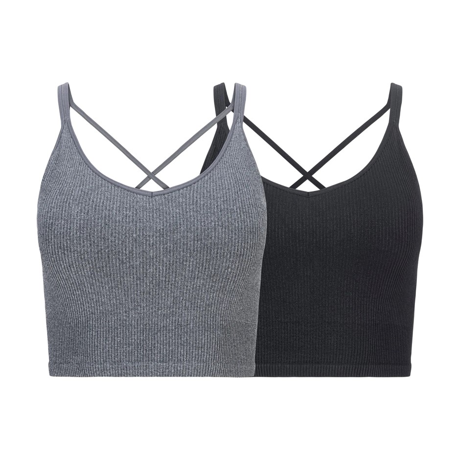 2-Pack LEMON Longline Ribbed Bras, Size XL, Black/Grey. Buyers Note - Disc