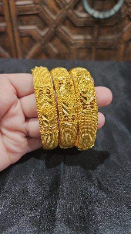 3pcs x 22K/ITALY Triple Yellow Gold Plated Bangles with Stamps