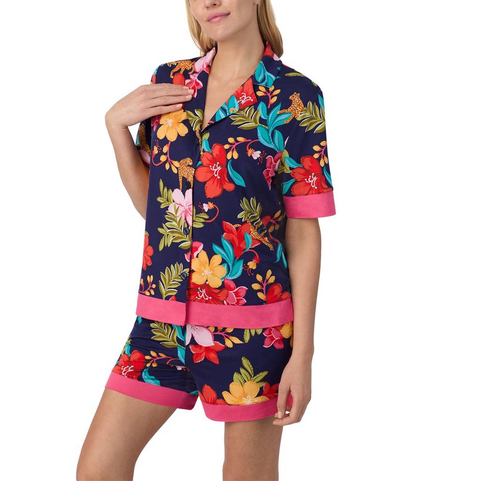 ROOM SERVICE 2pc Notch Collar PJ Set, Size XL, Incl: Top & Shorts, Navy. B