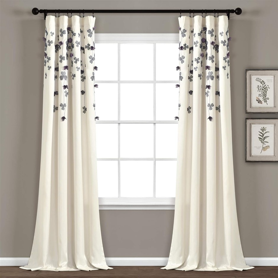 2 x LUSH DECOR Flower Drop Curtain Panel, 42 x 84" Purple/Cream.
