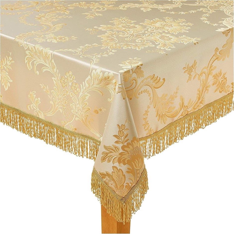 2 X VIOLET LINEN Majestic Damask Design Tablecloth - Beige 54" x 72", Oblon