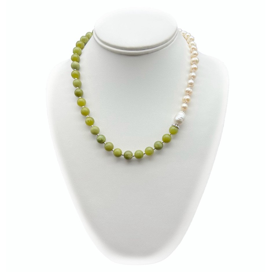 & Baroque Pearls with Peridot Real Platinum Plated Necklace