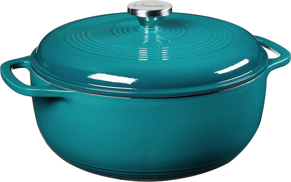LODGE 6-Quart Enameled Cast Iron Dutch Oven w/ Lid, Colour: Lagoon. EC6D38