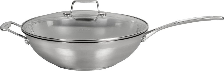 SCANPAN Impact Covered Wok, 32cm Diameter, Silver.