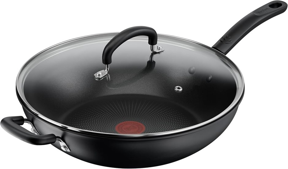 TEFAL Specialty Hard Anodised Non-Stick Wok 32cm + Lid, B4849417.