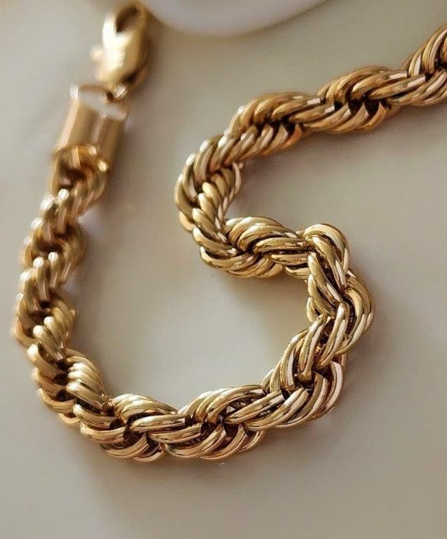 22k Stamped Yellow Gold Filled Rolo Bracelet -18.5cm -9mm