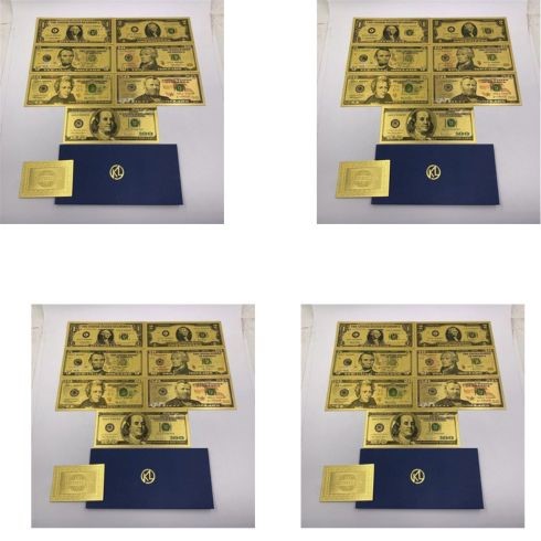 7pc USD 1 2 5 10 20 50 100 Dollar Bill Gold Foil Banknote Bill Note x 4set