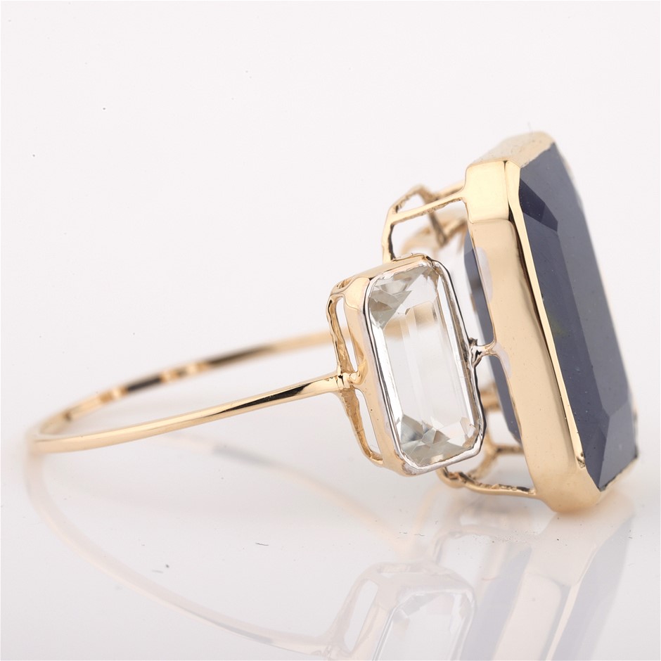14k Yellow Gold Natural unheated,untreated Sapphire/Natural White Topaz 