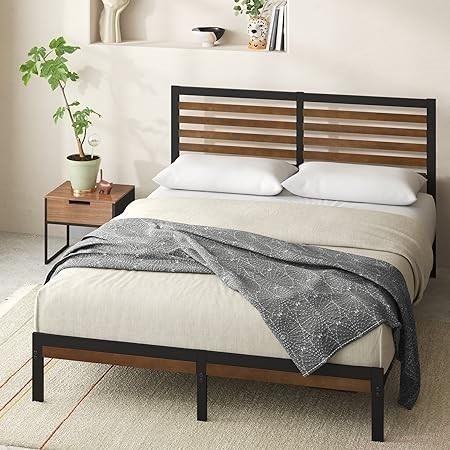 ZINUS Kai Bamboo and Metal Bed Frame Hybrid Platform Base with Footboard -