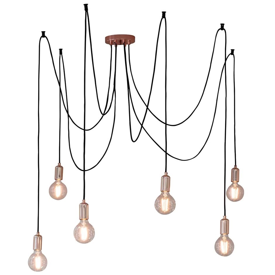 HUDSON LIVING Studio 6 LED Pendant Light, E27, Copper.