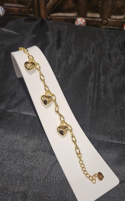 22KGold-filled/Italy Stamped Yellow Gold Filled Heart Bracelet -17.5CM-6MM
