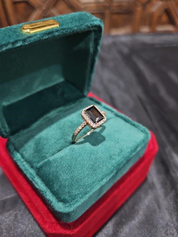 14K/Italy 2.0ct black Emerald Cut  Yellow Gold Filled Ring(stamped)Warranty