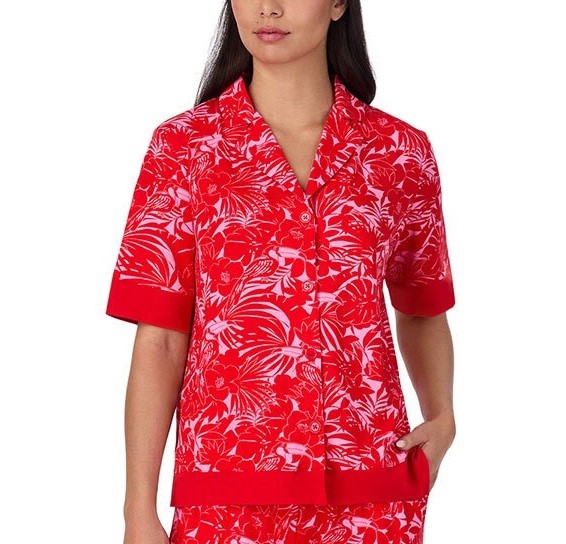 ROOM SERVICE 2pc Notch Collar PJ Set, Size 2XL, Incl: Top & Shorts, Red.
