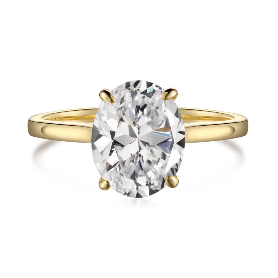 2ct Oval Cut Simulated Diamond 18K Gold Filled 925 Silver Ring - Size 8