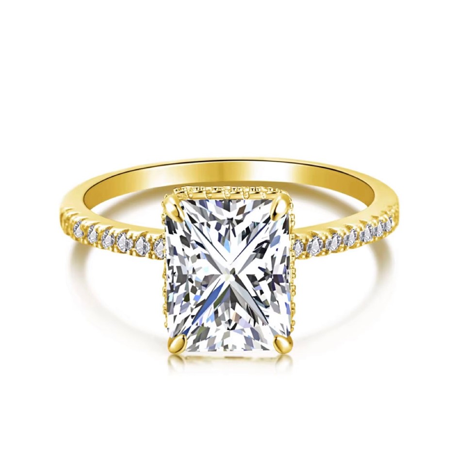 4ct Rectangle Cut Simulated Diamond 18K Gold Filled 925 Silver Ring -Size 8