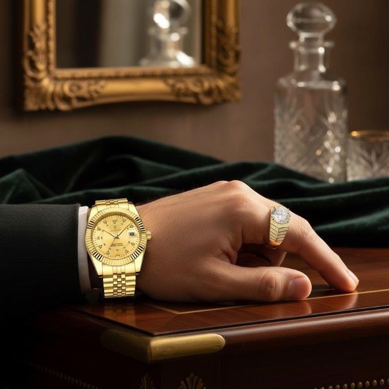 BULK – Moissanite Ring & Men's Watch Gift Set (With Box)-Jewelzmerchants