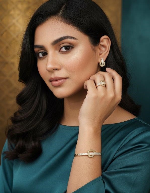 Set Bangle & Earrings & Ring in 18k Yellow Gold Filled -Stamped