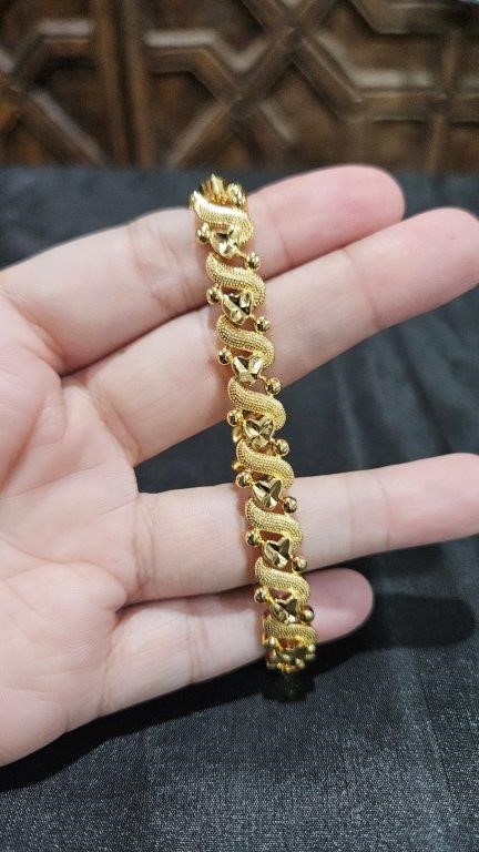 24k Triple Yellow Gold Plated Heart Design Bracelet -Stamped (24k)